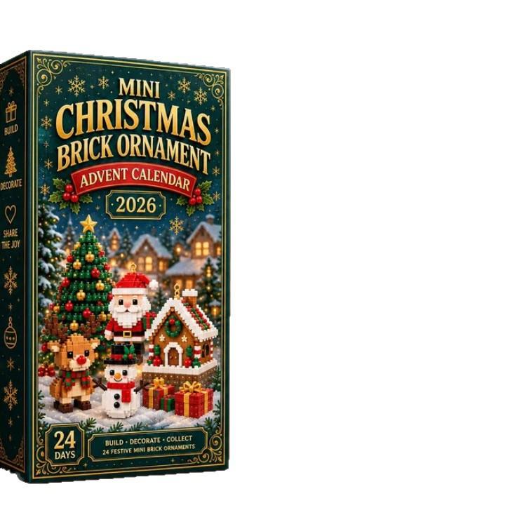 24-Dagen Kerststenen Adventskalender, Draagbare Mini Bouwbare Ornamenten met Ophanglusjes, Kerst Aftelcadeau black