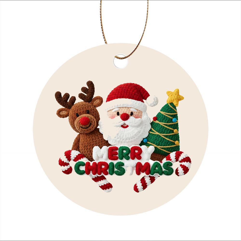 Crochet Style Santa Reindeer and Christmas Tree Acrylic Christmas Tree Ornament Hanging Decoration Festive Holiday Party Supplies Home Decor