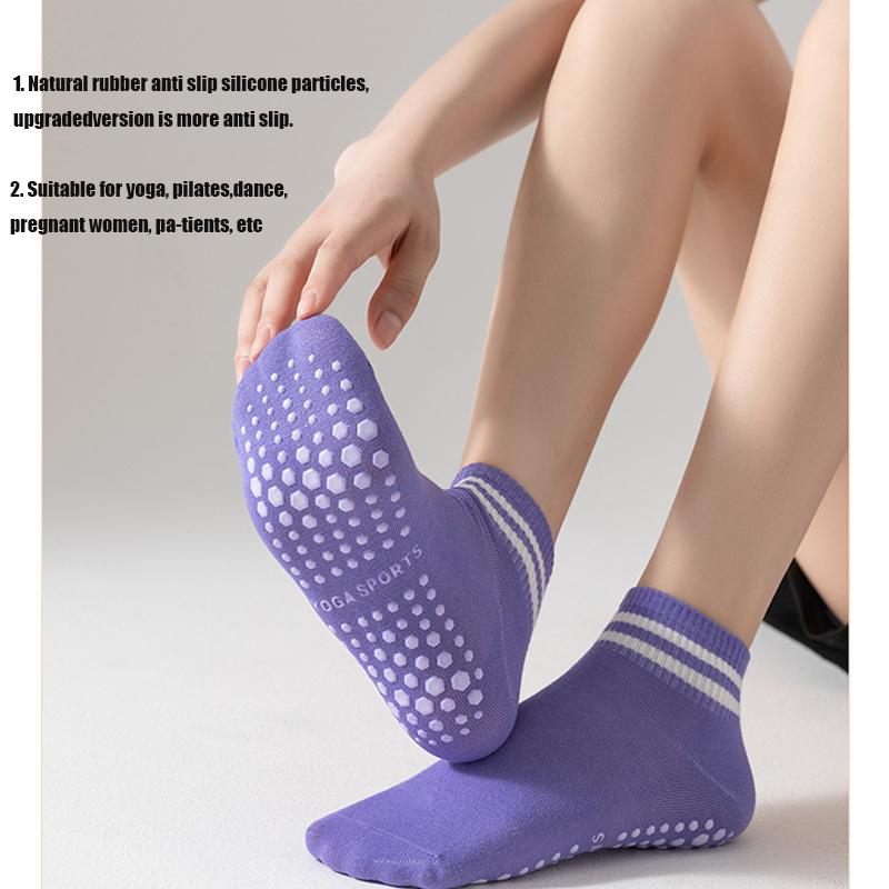 5 Pairs Yoga Socks for Women Double Stripes Socks Non Slip Pilates Yoga Grip Socks Women Sport Gym Workout Athletic Short Socks