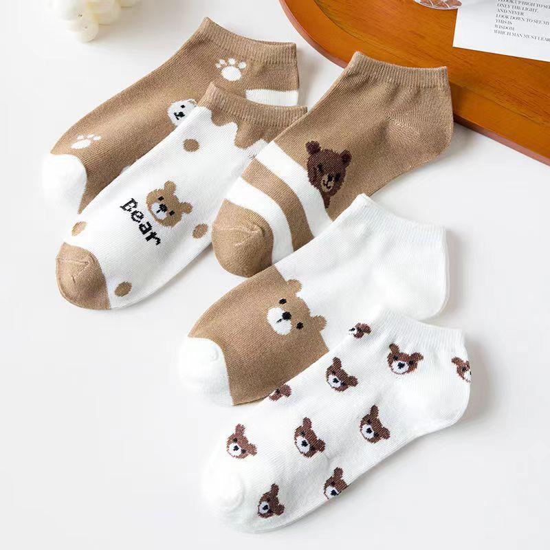 Ladies Spring and Summer Thin New Katong Bear Breathable Low Help Shallow Mouth Invisible Socks