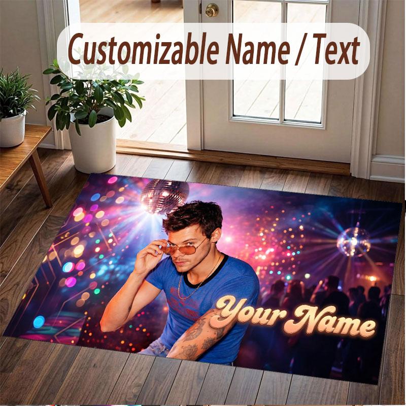 Custom Rug Harry Styles Pattern Print Name Text Soft Non‑Slip Floor Carpet for Home Indoor Decoration