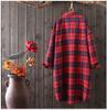 Women's Plaid Long Sleeve Coat - Korean Style, Loose, Black & White, Mid-length, Plus Size, Cotton-Linen