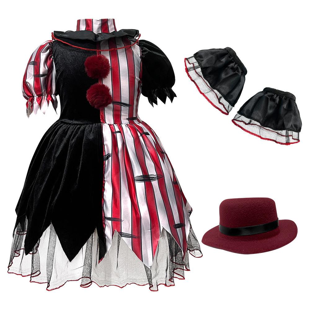 Polyester Halloween Costume For Girls With Clown Mask And Stage Accessories For Kids Halloween Party