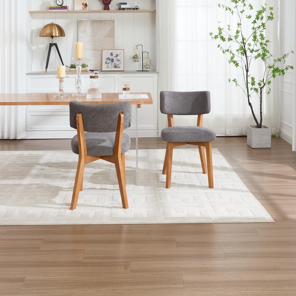 Modern Mid-Century Style Dining Chair Set of 2, Solid Wood Legs Fabric Upholstered Seat for Kitchen, Dining Room or Office (gray Linen Fabric)