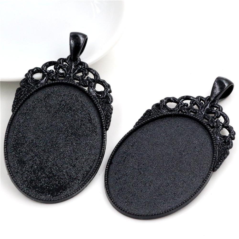 5pcs 30x40mm Inner Size Antique Silver Plated and Bronze and Black Cabochon Base Setting Charms Pendant