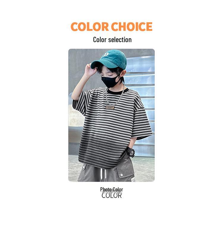 2025 Boys' Gradient Striped Short-Sleeve T-Shirt - Trendy Summer Top