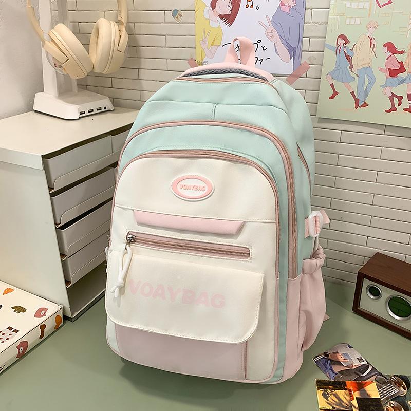 Schoolbagins cute schoolbag women's new lightweight Mori versatile contrasting color middle and high school students backpack large capacity backpack