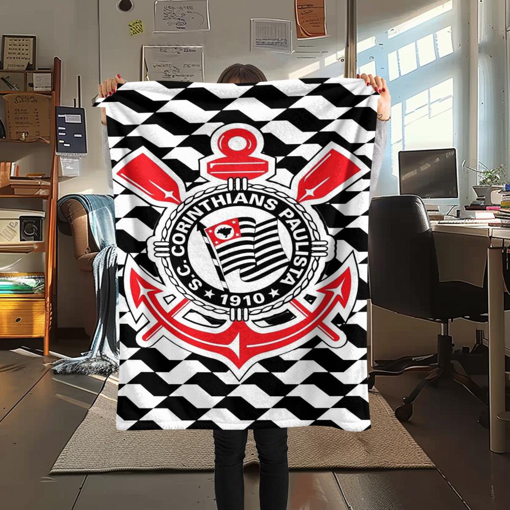 1 pièce Couverture en Flanelle Imprimée SC Corinthians Paulista Haute Qualité Chaude Confortable Couverture pour Toutes les Saisons Parfaite pour les Cadeaux Décoration de la Maison