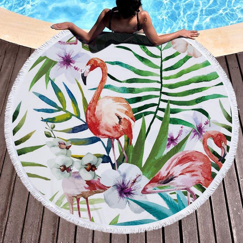 WHQ 150*150cm Flamingo Flori Imprimeu Prosop de Plajă Rotund Microfibră PROSOAPE DE DUȘ VARĂ Șal de Înot Covoraș Yoga Ciucuri