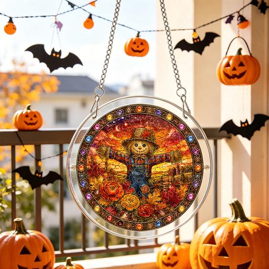Yangyizhi Acrylic Jigsaw Puzzle Suncatcher, Stained Glass Style Halloween Skeleton Ghost Sun Catcher for Gothic Window Wall Hanging Decor