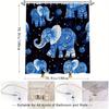 1Pc Whimsical Blue And White Mandala Elephants Shower Curtain With Starry Night Sky Design, Ornate 12-Hook Set, 70.8X70.8 Inches