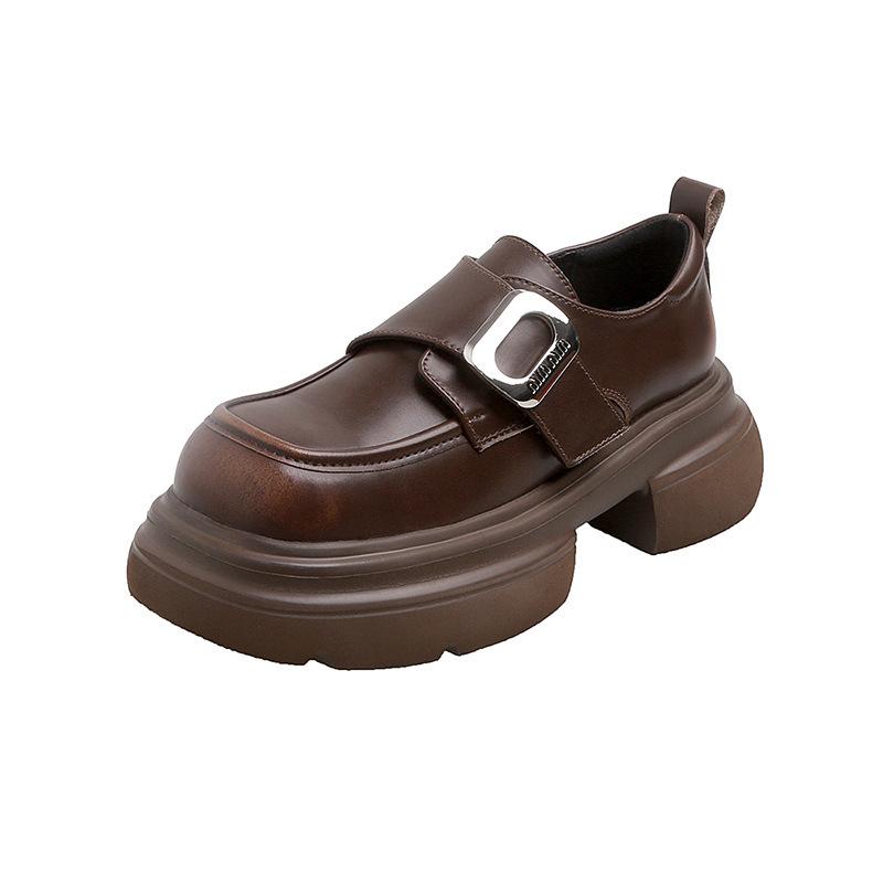 Platform small leather shoes women s velvet new British style shoes versatile retro brown women s shoes heightening single shoes 33