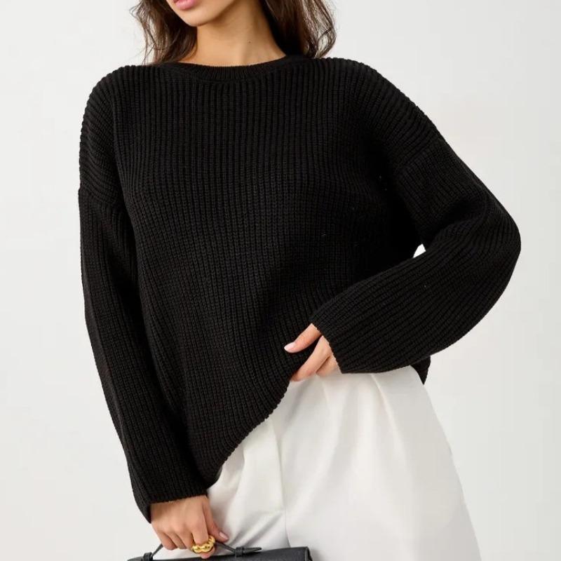 Retro Knit Sweater Women's Round Neck Pullover Sweater Loose Women's Clothing
