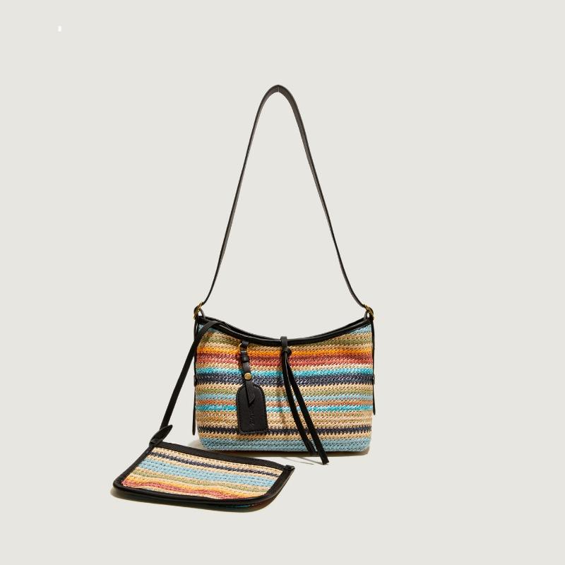 

Rainbow striped woven straw bag women s new summer seaside vacation beach bag shoulder messenger bag