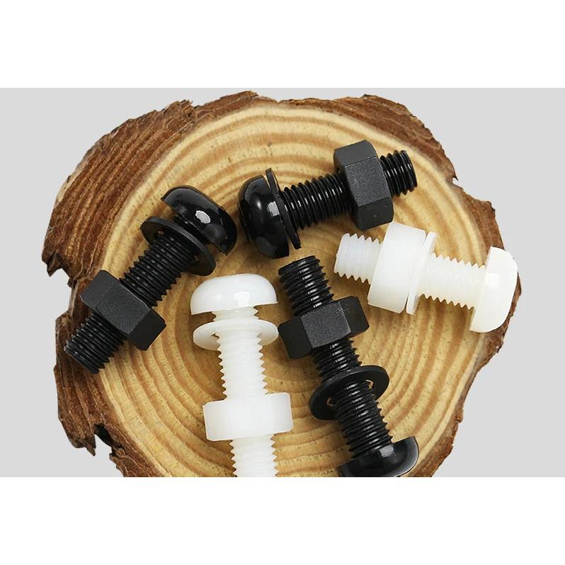 Nylon Round Head Cross Screw Washer Nut Set M2/M2.5/M3/M4/M5/M6 Used for Mechanical Acrylic Product Fixing Fastener White black