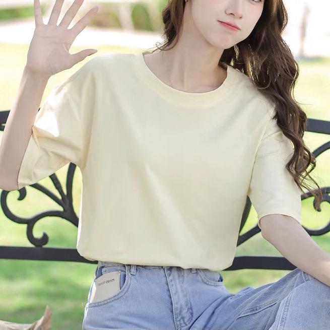 

2024 Apricot Japanese Style Slimming Cotton Short Sleeve T-Shirt for Women & Couples L