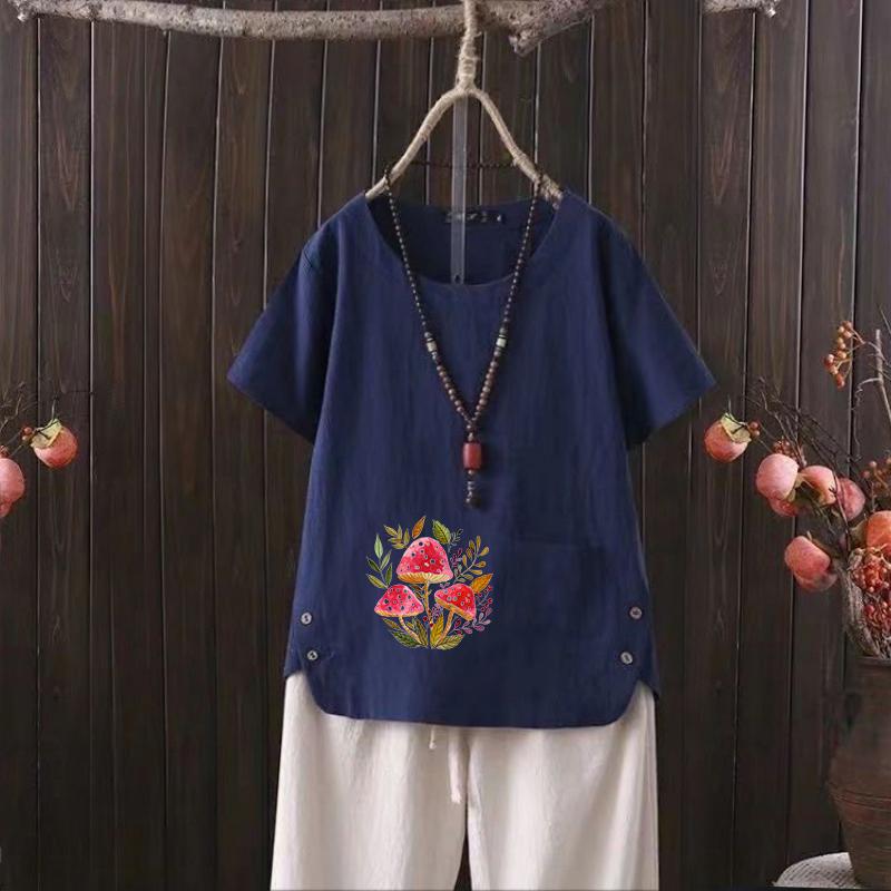 

Женский летний хит продаж, стильная повседневная футболка с бесплатным графическим принтом, винтажная льняная рубашка с круглым вырезом, рубашка с короткими рукавами, топ s-4xl 4XL розовый