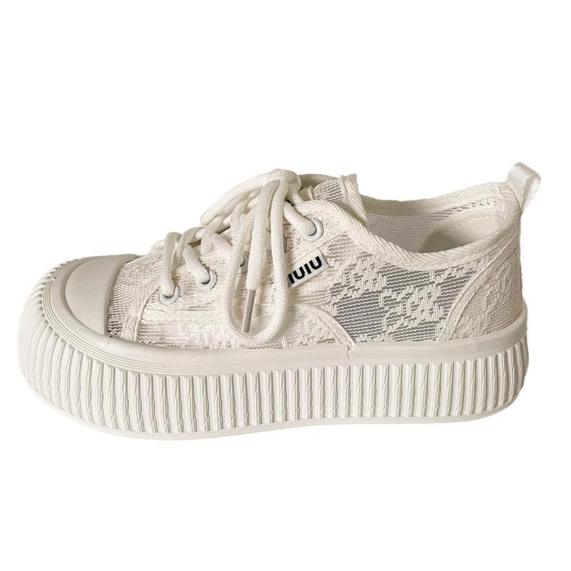F2410 Mesh Breathable Summer Little White Shoes Women's Shoes 2024 New Bread Shoes Niche Biscuit Shoes Student Board Shoes