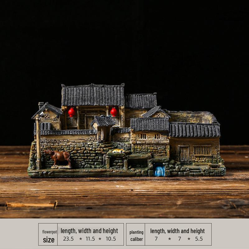 Retro Farmhouse Courtyard Miniature: Nostalgic Desktop Bonsai Decor for Living Room