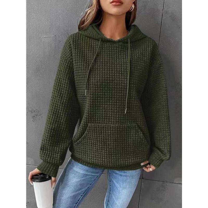Stylish 2023 Party Fashion Style Work Clothing Fall Loose Pullover Hooded Long Sleeves Patchwork Waffle Sweatshirt Women