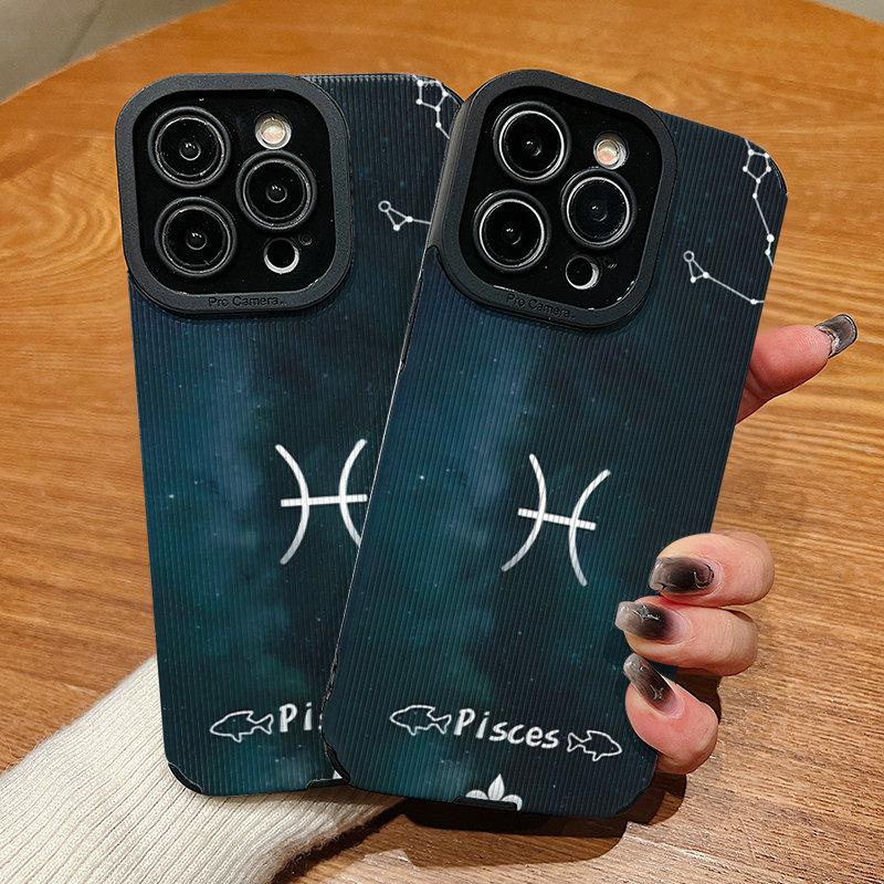 Vertical Leather Shell Pisces Printed Patterned Shockproof Soft Silicone Case with Camera Lens Full Protection for IPhone Samsung