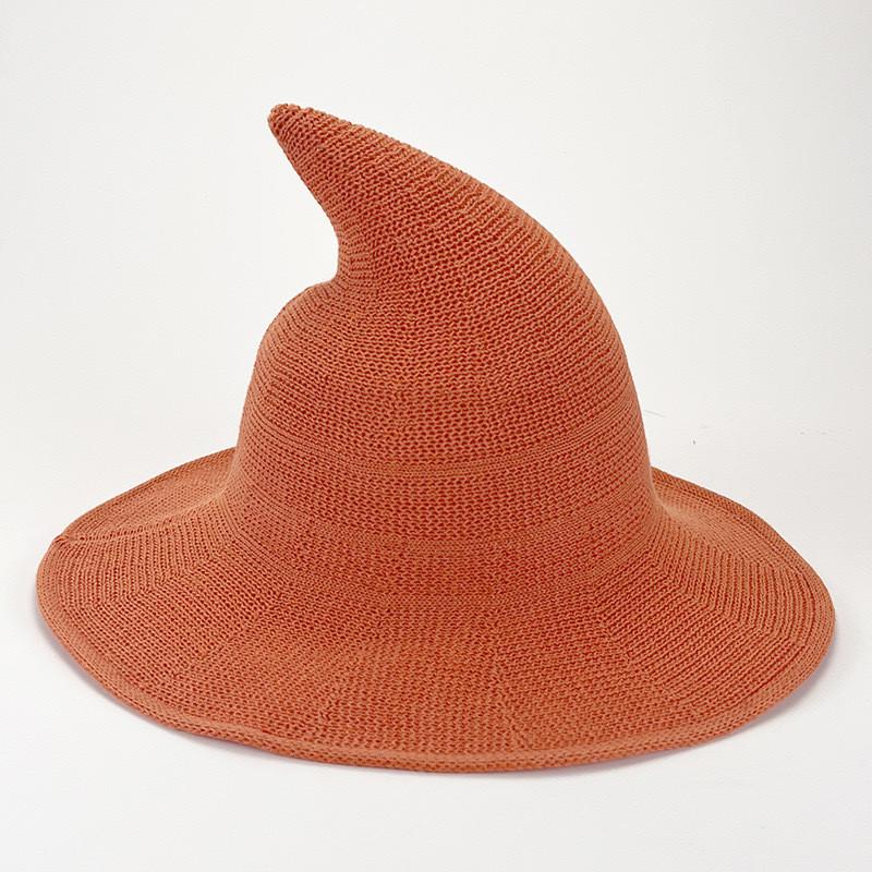 Black Knit Witch Hat With Large Brim And Sunshade Function For Cosplay And Seasonal Celebrations