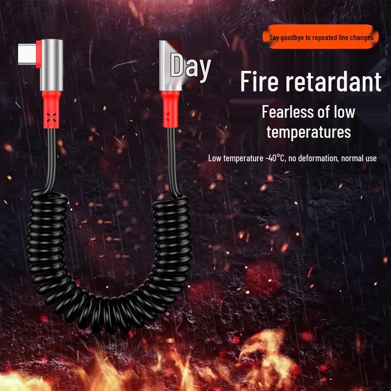 Câble USB Rétractable à Ressort Double Coude 6A Charge Rapide pour Téléphones & Voitures