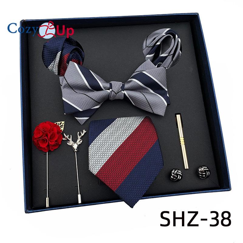 7 PCS Classic Men's  Tie Set Paisley Stripe Necktie for Men Pocket Square Bowtie  Brooch Cuff Father's Day Gift Box