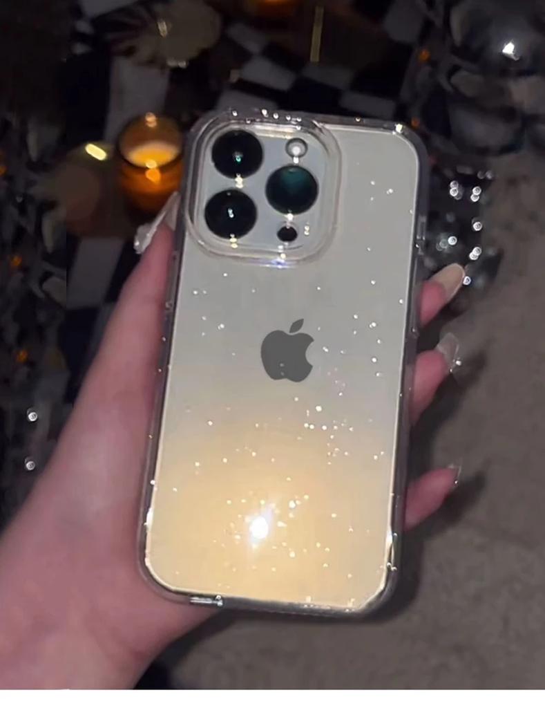 Luxury Glitter Clear Phone Case For 11 12 13 14 15 16 17 Pro Max Plus Air Soft Transparent Silicone Bumper Cases Cover