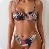 2024 European & American Off-Shoulder U-Neck Printed Bikini - Women's Fashion Split Swimsuit for Beach & Hot Spring