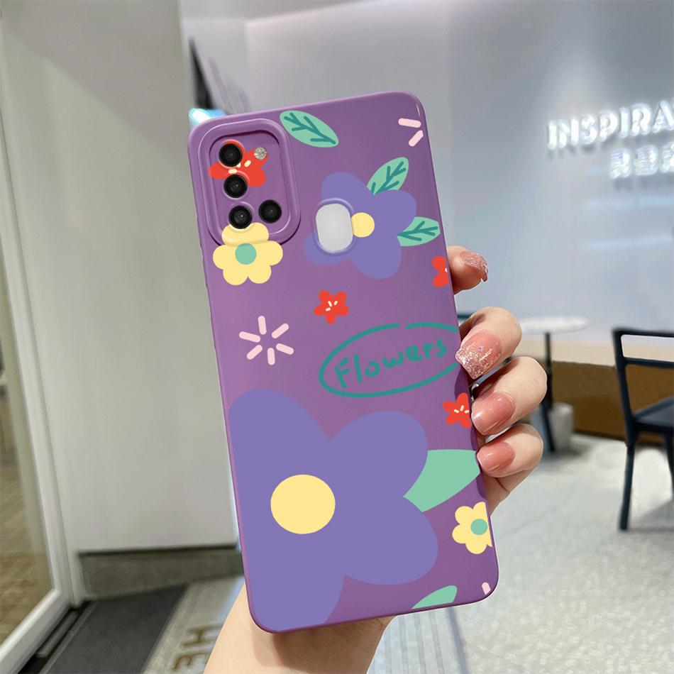 For Samsung Galaxy A21s Case Purple Lavender Flower Camera Protector Soft Phone Cover For Samsung A21s 6.5" SM-A217F A 21 s Case