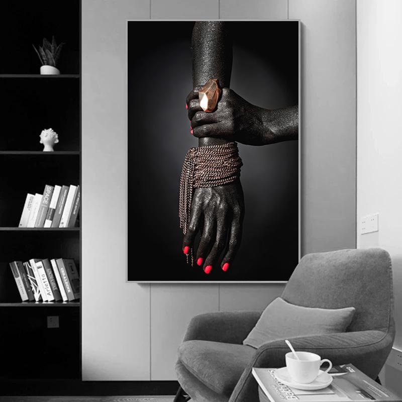 Goldschmuck und Hände, Leinwandgemälde, schwarze Frauenhand, Poster und Drucke, afrikanische Wandkunst, Bilder für moderne Heimdekoration, Wandbild