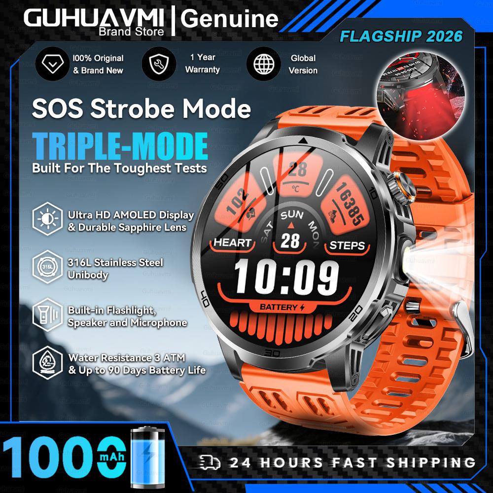 2026 T-REX 3 Military 1000mAh Large Battery Durable Adult SmartWatch Red Light Flashlight 5ATM Waterproof Sports Smart Watch Man