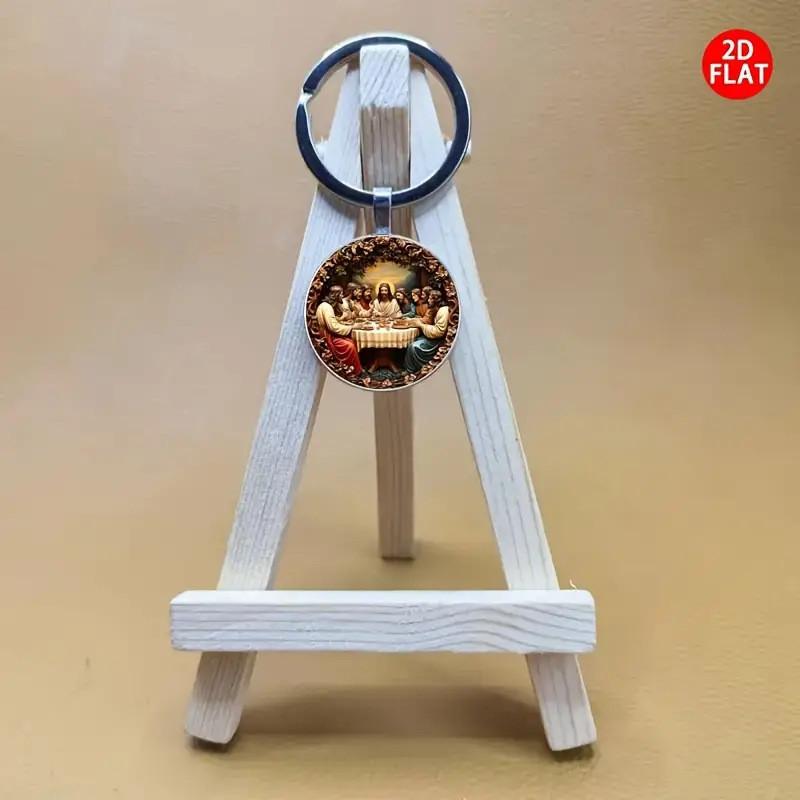 Jesus Last Supper Glass Pendant Keychain With Modern Minimalist Design For Religious Gift