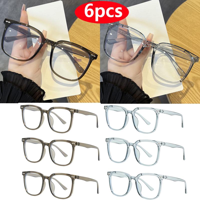 6pcs Square Myopia Glasses Frame Women Men New Oversized Brand Eyeglasses Frames Anti Blue Light Glasses