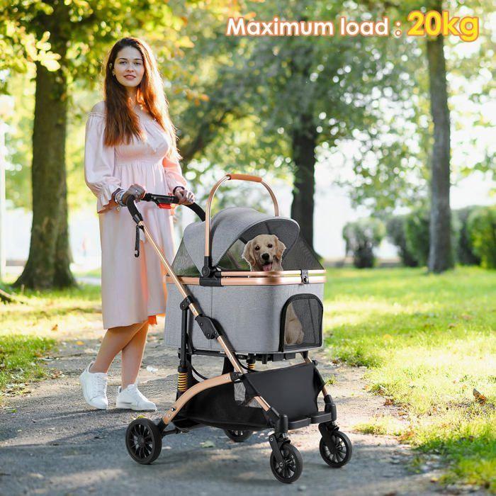Foldable 3-in-1 Dog Cat Stroller, Pet Stroller with 360° Wheels, Storage Basket, Mesh Window, Cup Holder