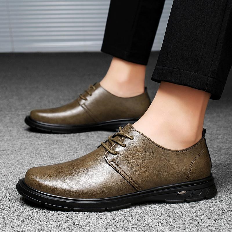 Fashion Men's Genuine Leather Lace-Up Oxford Shoes Classic Business Formal Wedding Dress Shoes Slip-Resistant Groom Party Office Shoes