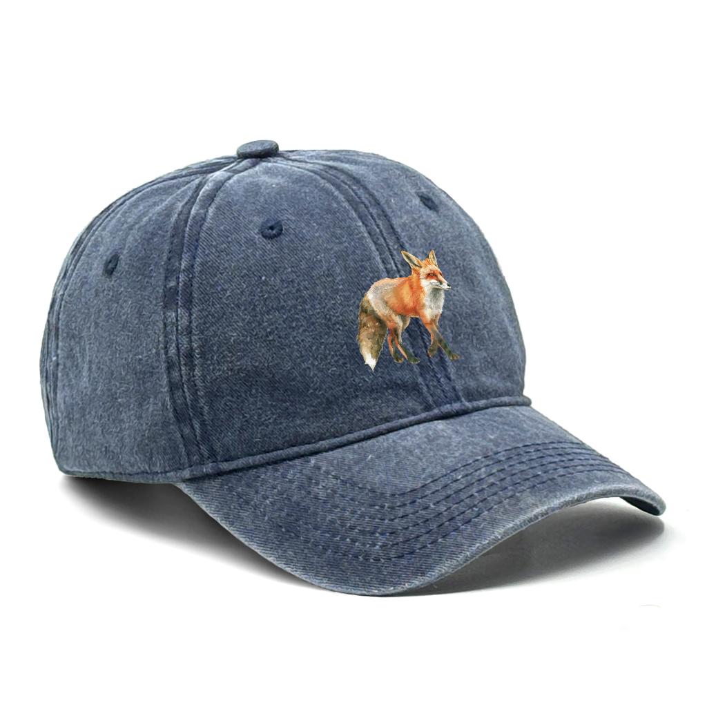 1 pcs Fox Print Snapback Hat Washed Cotton Caps For Woman Retro Vintage-Inspired Adjustable Caps Ideal Choice For Casual Cap