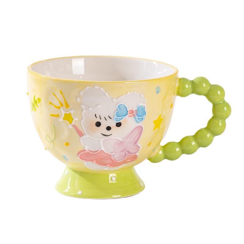 Hand-painted Ceramic Cup Cute Creative Bead Handle Breakfast Cup High Value Large Capacity Milk Oat Cup Drinking Cup