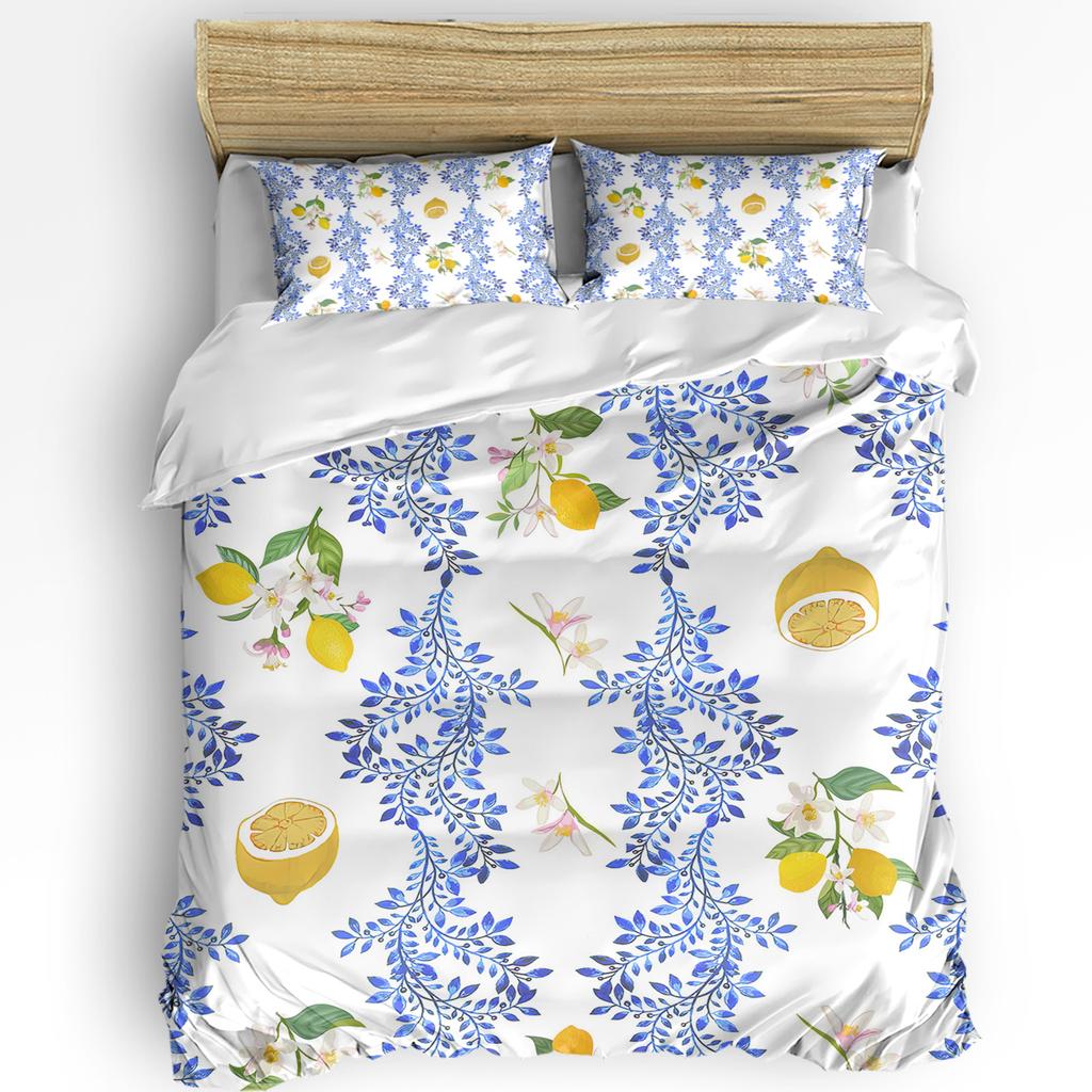 Watercolor Lemon Fruit White Yellow Duvet Cover With Pillow Case Custom 3pcs Bedding Set Quilt Cover Double Bed Home Textile