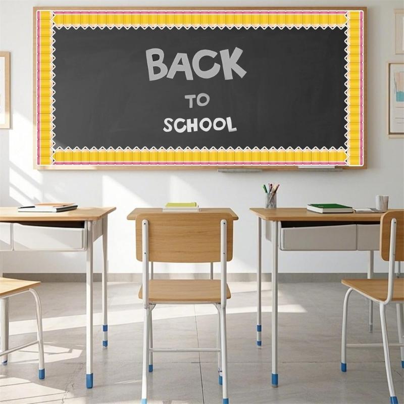 Bulletin Board Border 59ft Pencil Pattern Border Trim Wall Sticker for Classroom Whiteboards Chalkboard Decoration