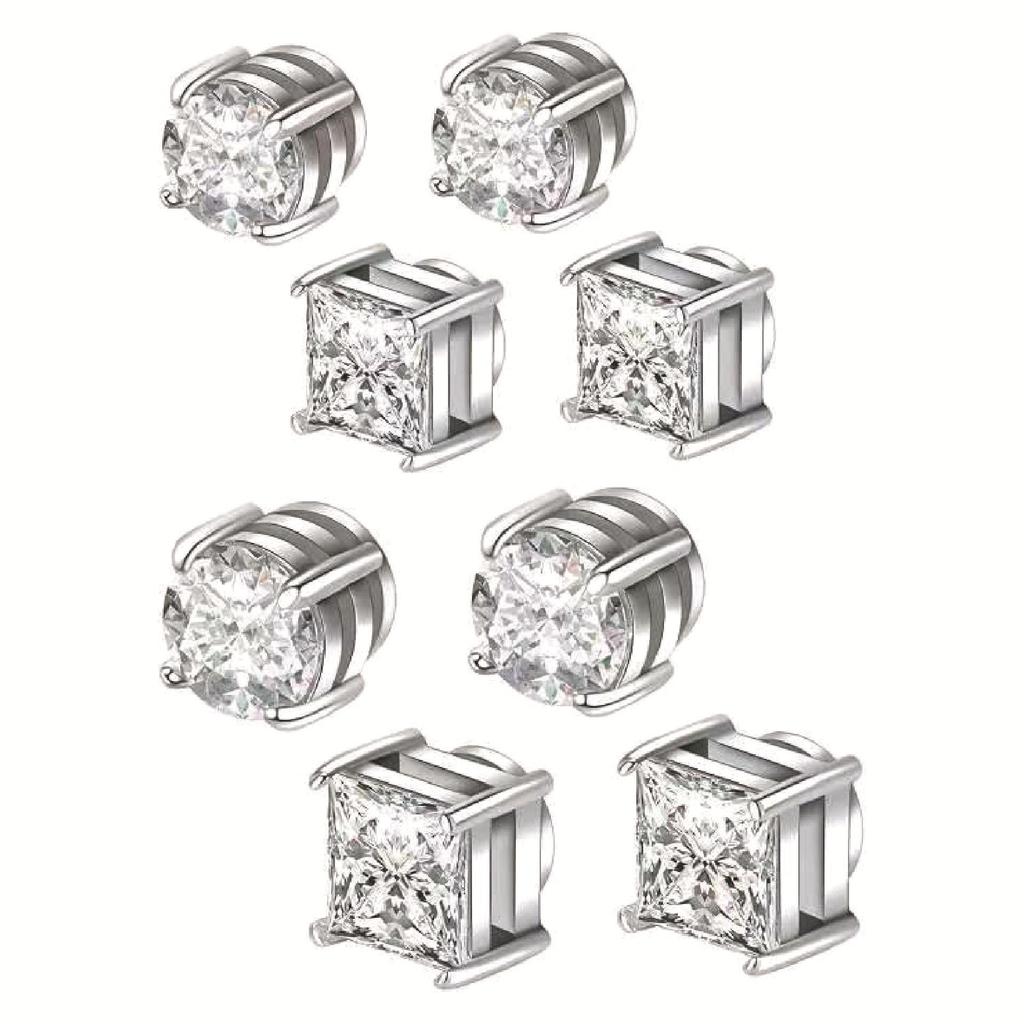 Zirconia Magnetic Ear Clips | No Piercing Faux Stud Earrings for Couples In Stainless Steel