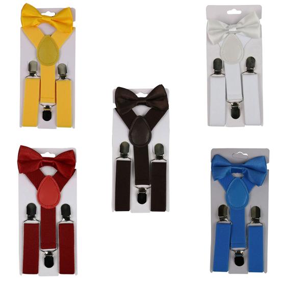 2 Stück/Set Hosenträger Krawatte Bonbonfarbe Y-Form Jungen Mädchen Verstellbare Hosenträger Schleife Krawatte für den täglichen Gebrauch