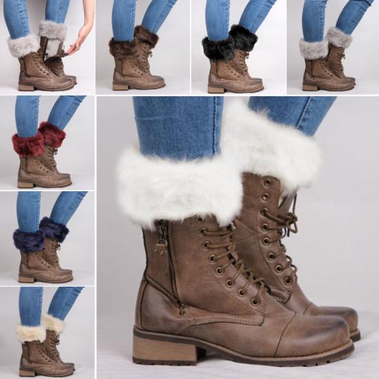 Winter Women Warm Faux Fur Crochet Knitted Leg Warmers Short Boot Socks Cuffs