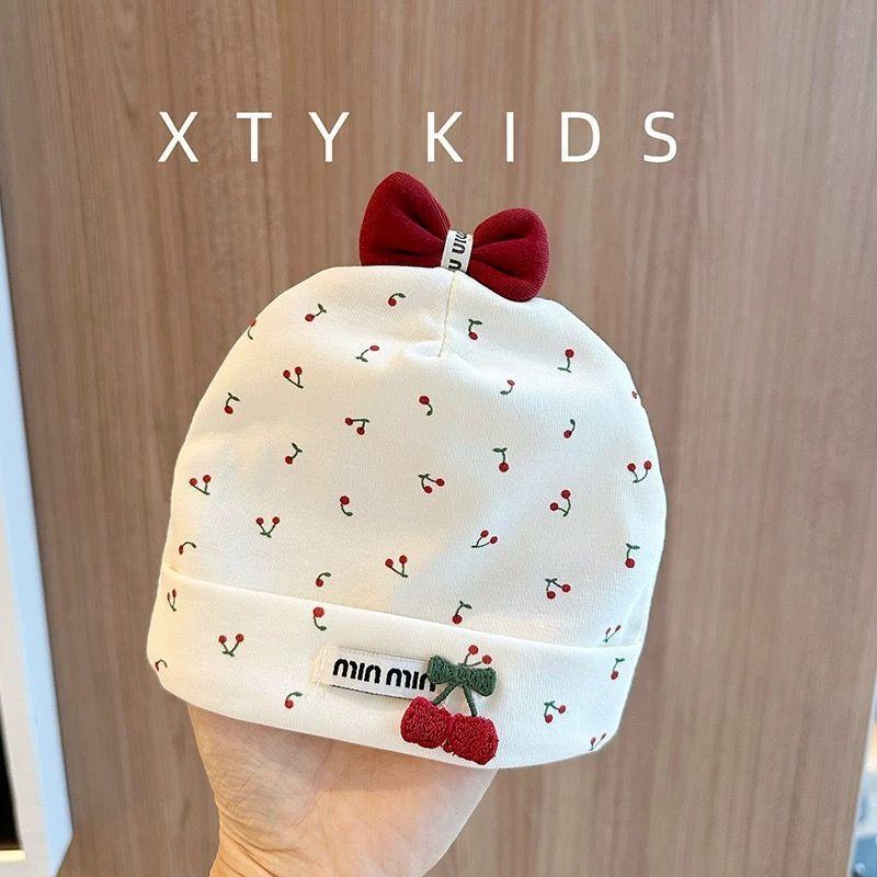 Newborn cotton tire cap spring and autumn thin baby hat polka dot bow boneless baby headguard fontanelle hat