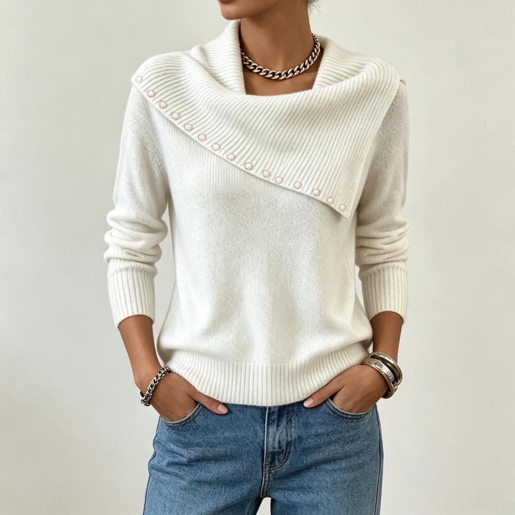 2026 Autumn/Winter Korean Style Slimming Loose Knit Lapel Sweater - Versatile Solid Color Women's Base Layer