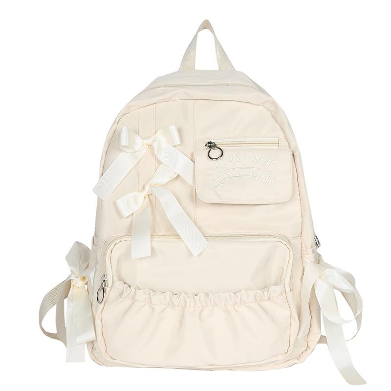 Sweet Bowknot College Student School Bags Contrasting Color Nylon Backpack for Junior High School Student Large Capacity Teenager Girl Shoulders Bag