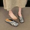 Fashion Woman Mules Slippers Flat Silver Sandals Sequins Shoes for Women Pvc Korea Style Low Price Chic and Elegant Casual 39 New Slides