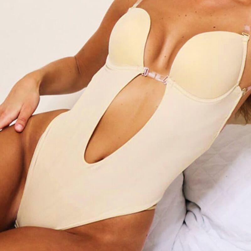 Women's Deep V One-piece Underwear Bra with Steel Ring Back Tube Top Full Body Shaper