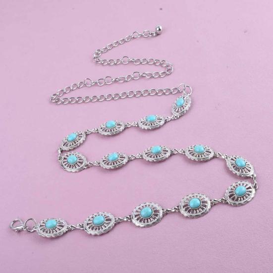Waist Chain for Women, Adjustable Fit Waistband with Turquoise Decor, Retro Ethnic Style Fit Belt Chain for Dresses Skirts Beachwear